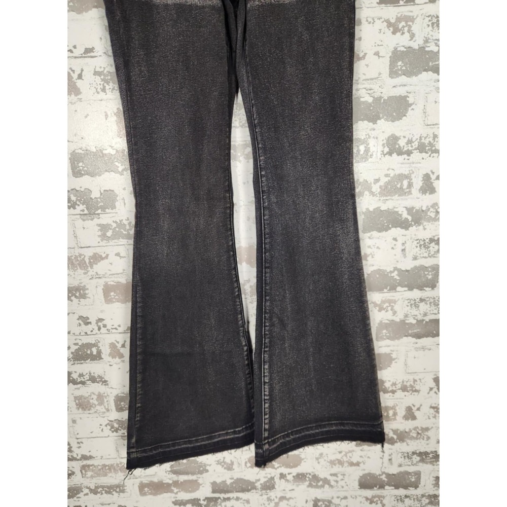 Forever 21 Bratz Flare Jeans 25 Black Y2K Rhinestone Logo Distressed Raw Hem - Picture 3 of 16